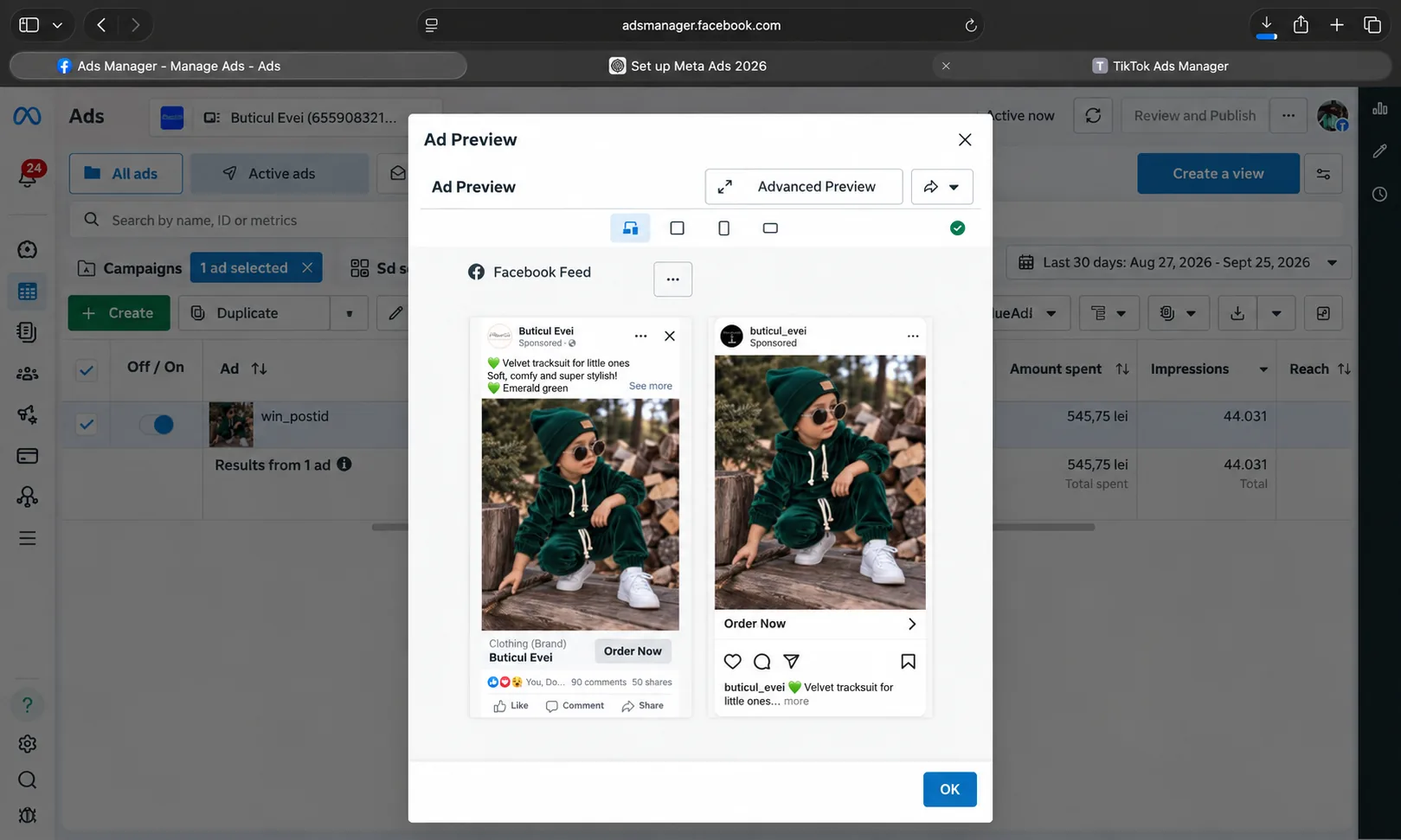 Instagram ad preview