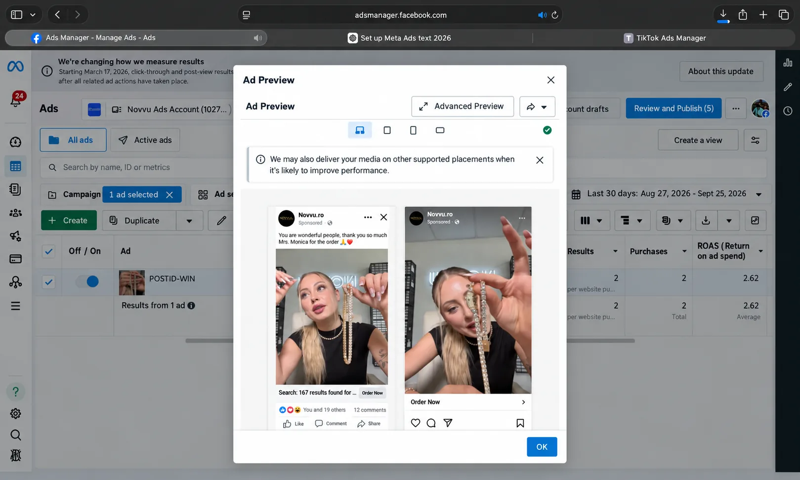 Product carousel ad preview
