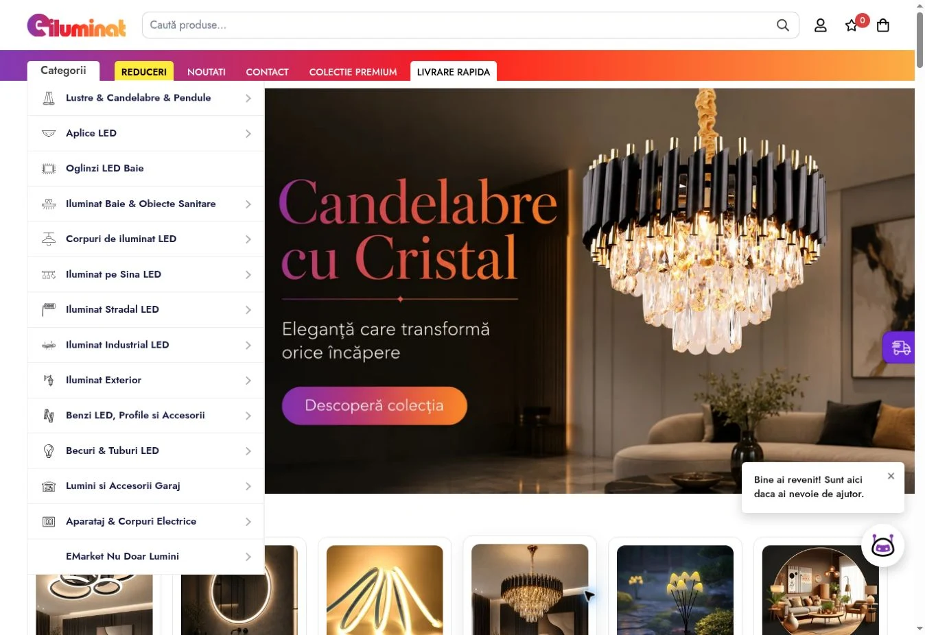 Desktop view of the Eiluminat online store