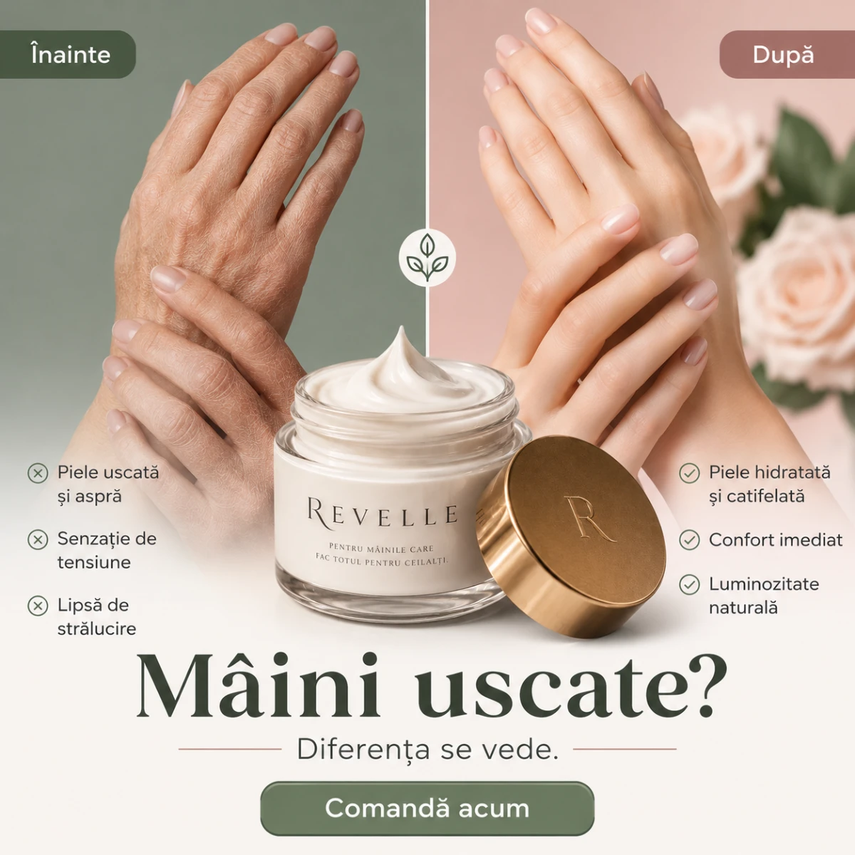 Revello hand cream before and after creative