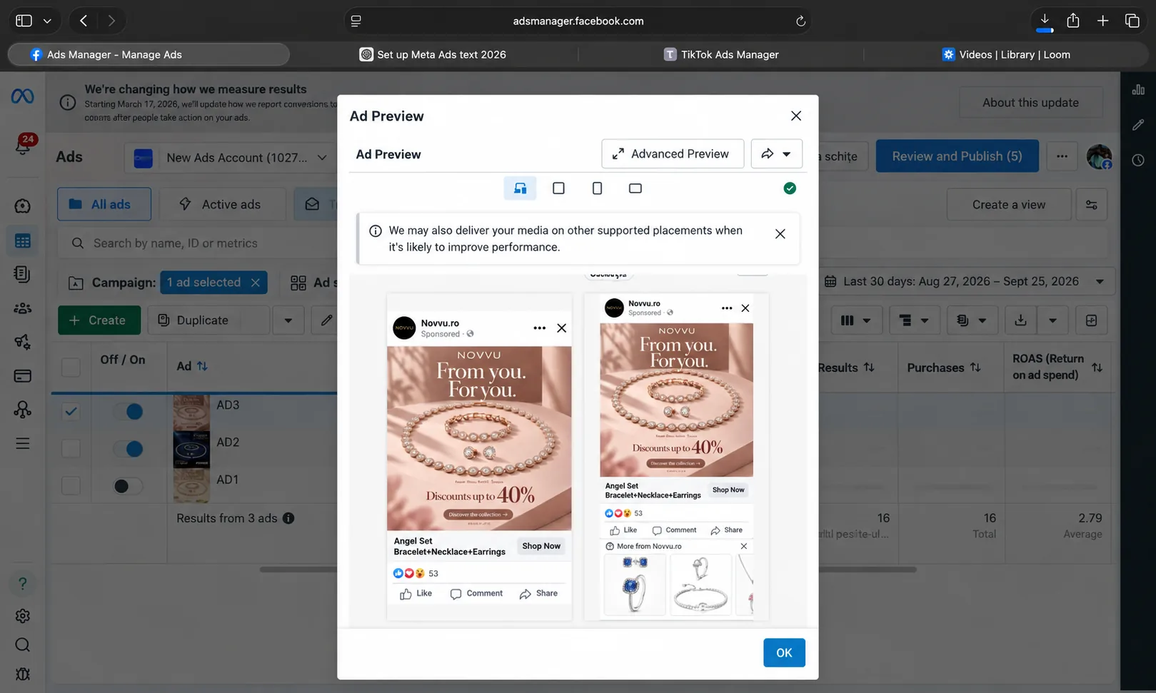 Facebook feed ad preview