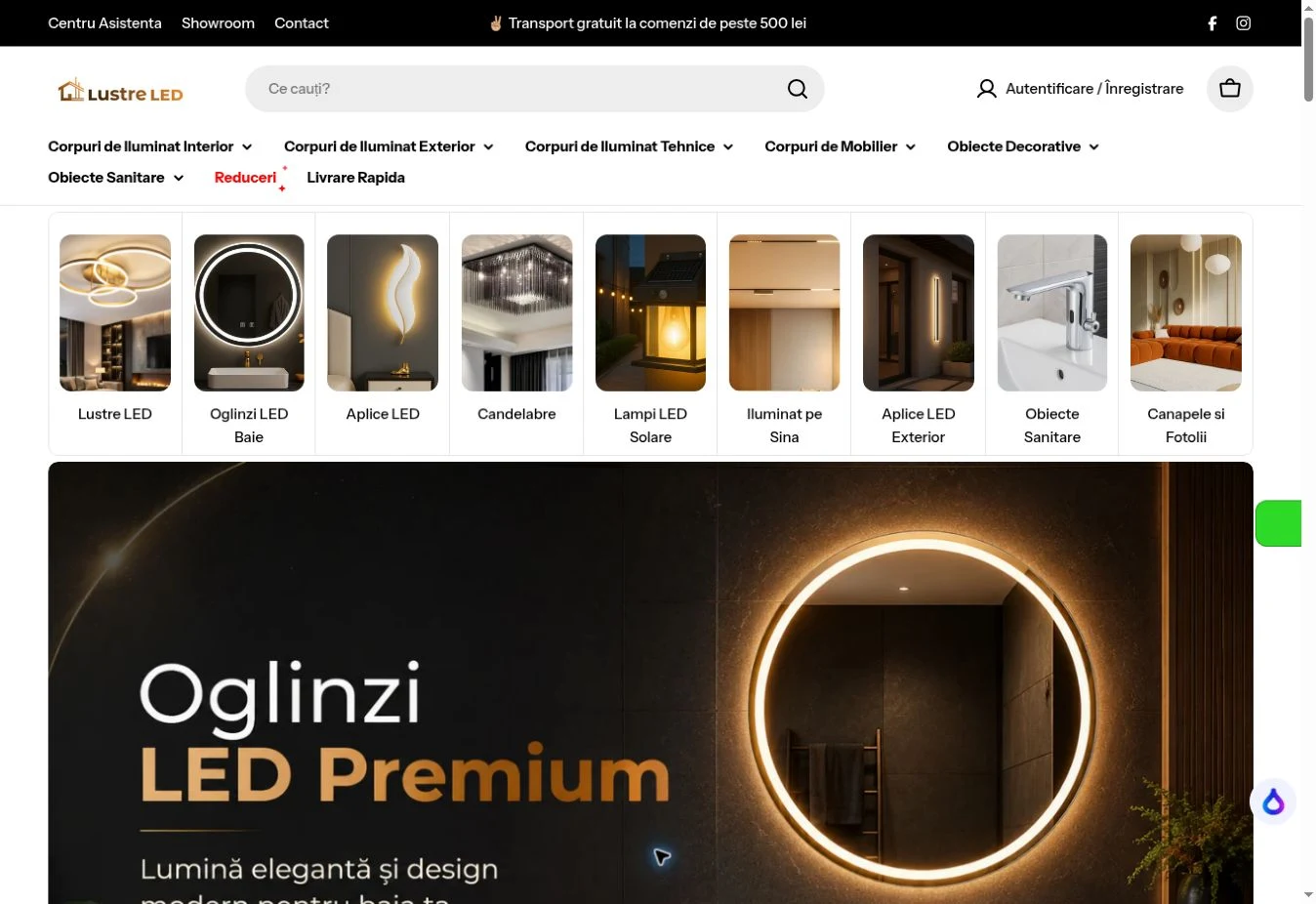 Desktop view of the LustreLed online store